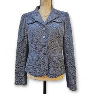 Ann Taylor Loft Black/Gray Floral Design Diamond Trellis Jacket, Size 2